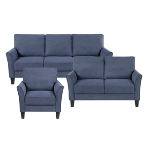 Pemberly Row Textured Fabric Sofa with Flared Arms Pocket Coils in Blue