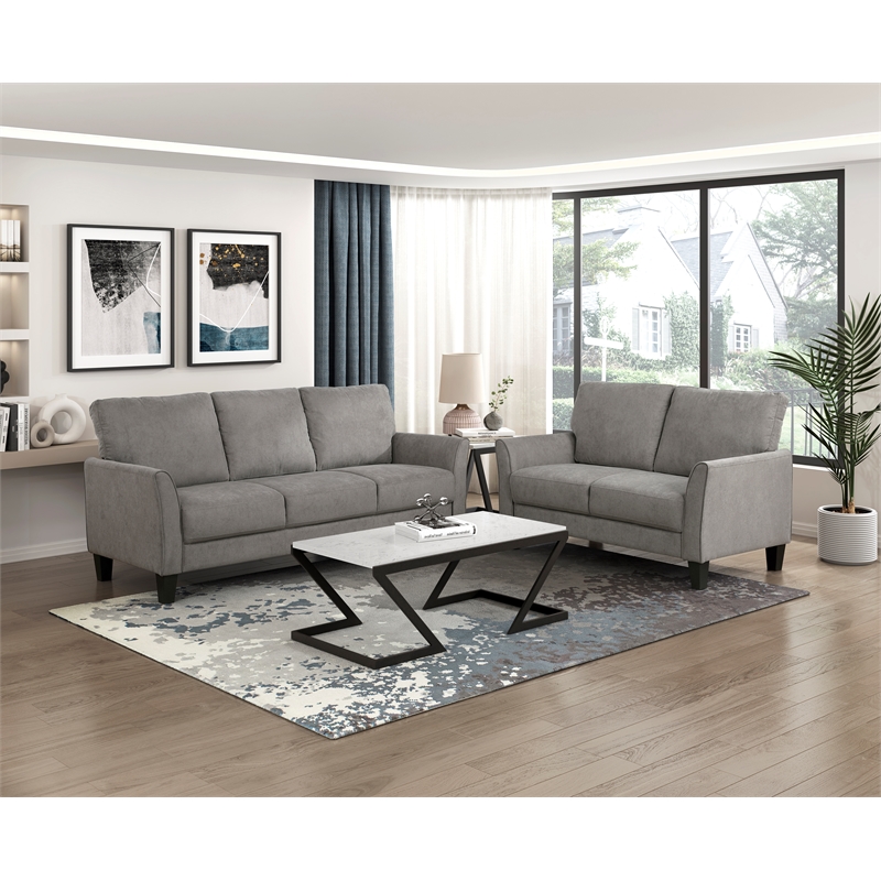 Pemberly Row Textured Fabric Loveseat with Flared Arms Pocket Coils in Chocolate