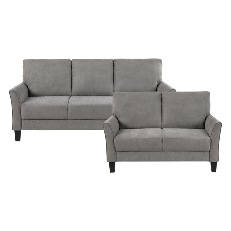 Pemberly Row Textured Fabric Loveseat with Flared Arms Pocket Coils in Chocolate