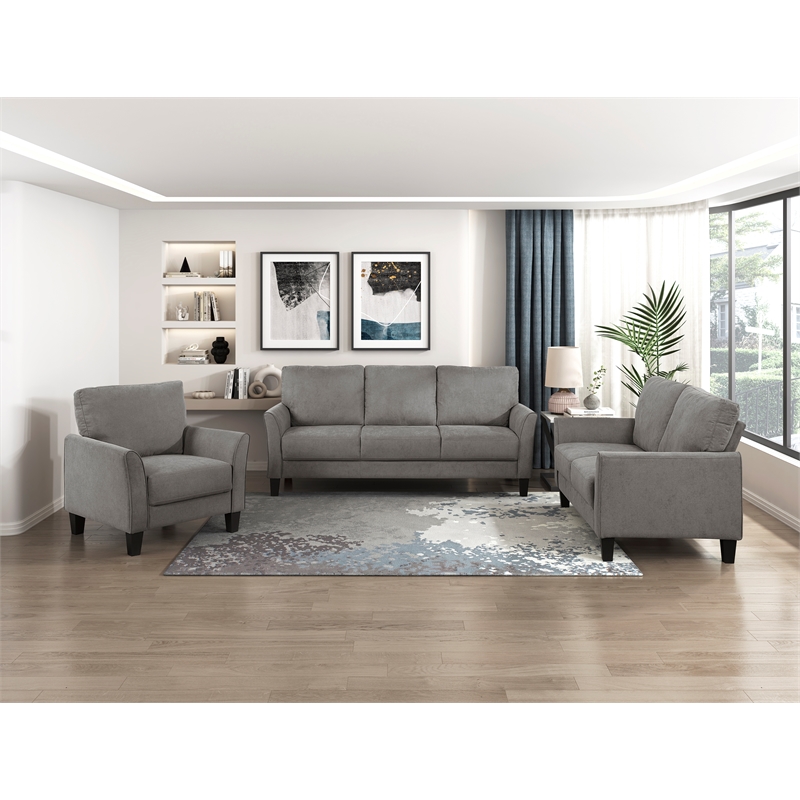 Pemberly Row Textured Fabric Sofa with Flared Arms Pocket Coils in Chocolate