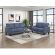 Pemberly Row Textured Fabric Loveseat with Flared Arms Pocket Coils in Blue