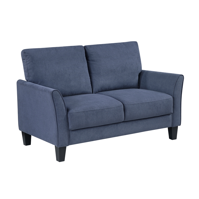 Pemberly Row Textured Fabric Loveseat with Flared Arms Pocket Coils in Blue