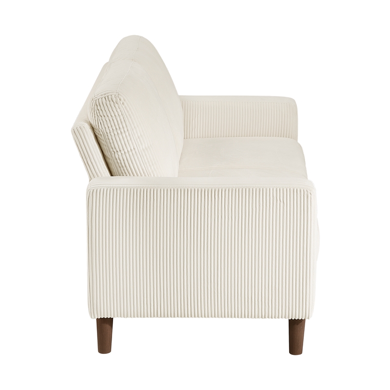 Pemberly Row Corduroy Fabric Loveseat with Track Arms Pocket Coils in Beige