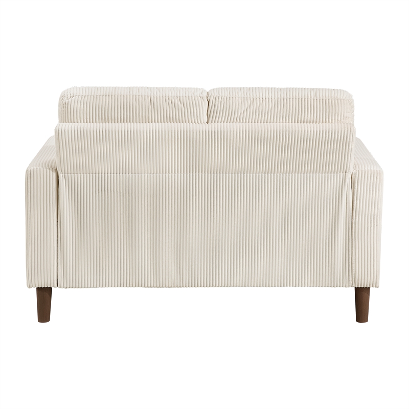 Pemberly Row Corduroy Fabric Loveseat with Track Arms Pocket Coils in Beige