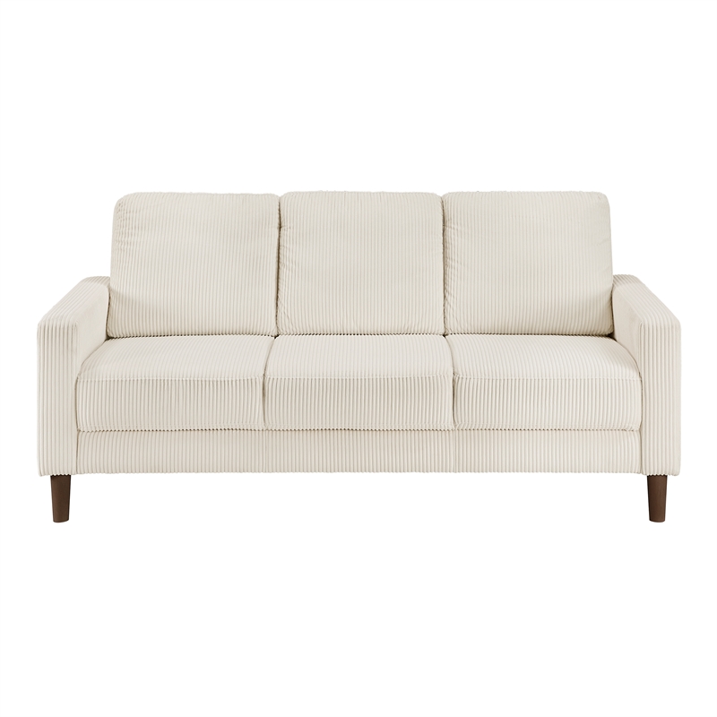 Pemberly Row Corduroy Fabric Loveseat with Track Arms Pocket Coils in Beige
