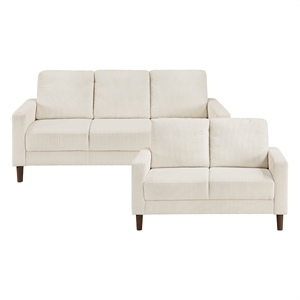 Pemberly Row Corduroy Fabric Loveseat with Track Arms Pocket Coils in Beige