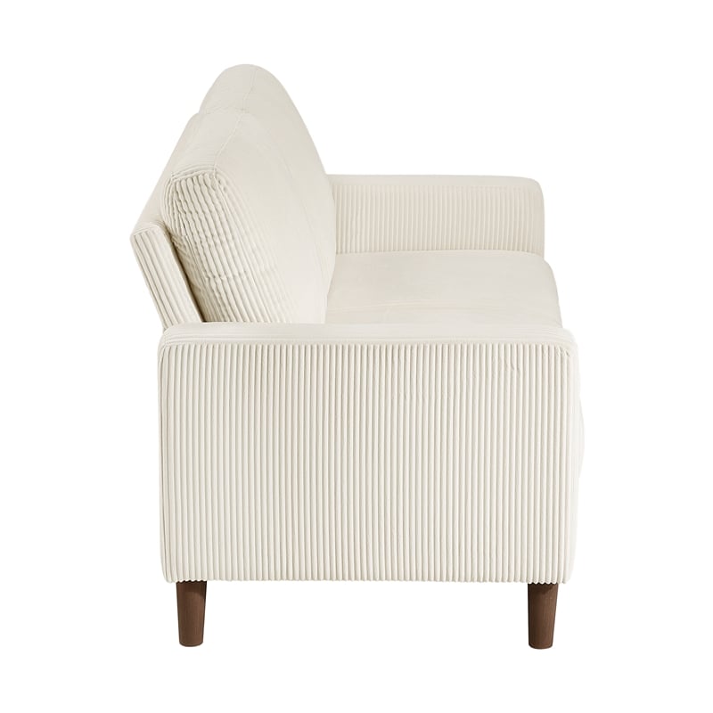 Pemberly Row Corduroy Fabric Sofa with Track Arms Pocket Coils in Beige