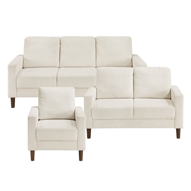 Pemberly Row Corduroy Fabric Sofa with Track Arms Pocket Coils in Beige