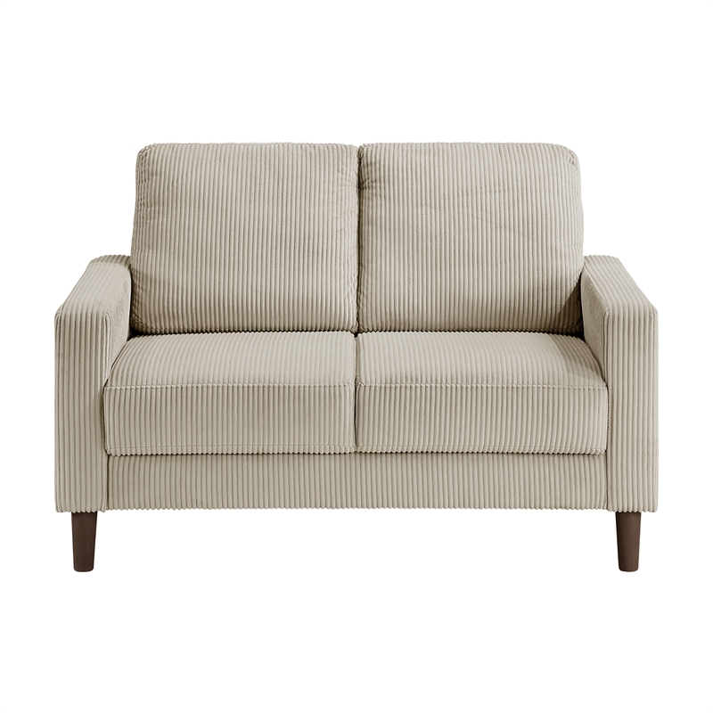 Pemberly Row Corduroy Fabric Loveseat with Track Arms Pocket Coils in Taupe