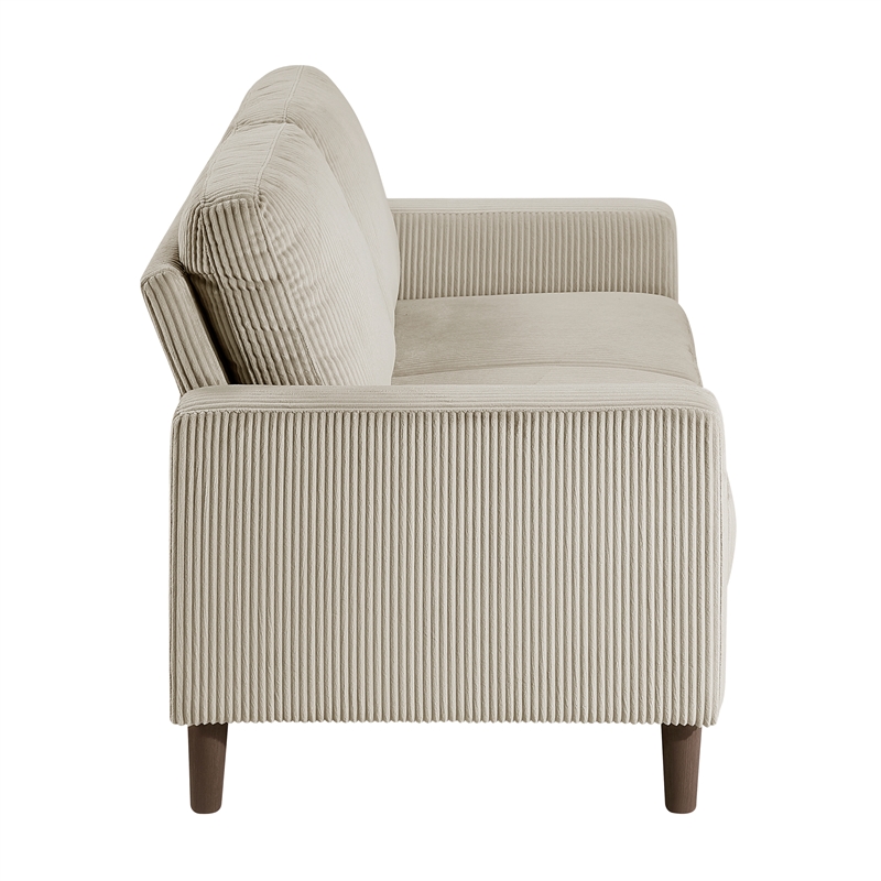 Pemberly Row Corduroy Fabric Loveseat with Track Arms Pocket Coils in Taupe