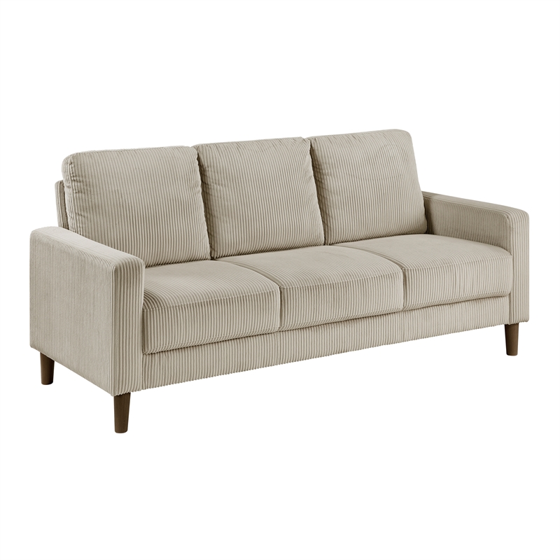 Pemberly Row Corduroy Fabric Loveseat with Track Arms Pocket Coils in Taupe