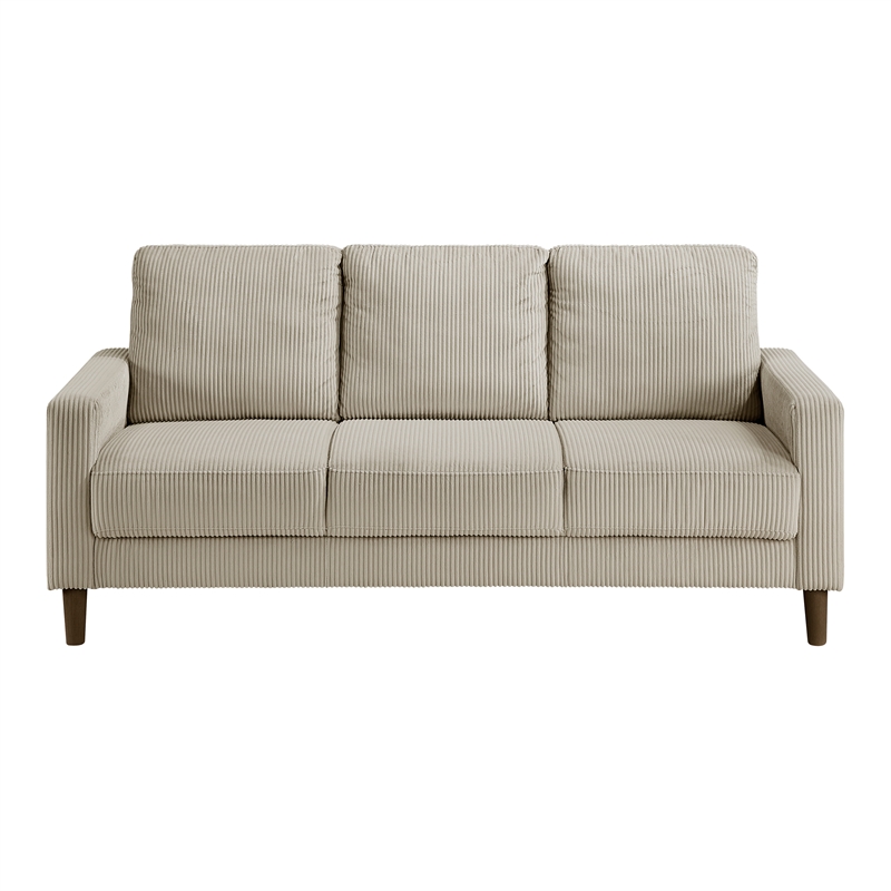 Pemberly Row Corduroy Fabric Loveseat with Track Arms Pocket Coils in Taupe