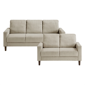 Pemberly Row Corduroy Fabric Loveseat with Track Arms Pocket Coils in Taupe
