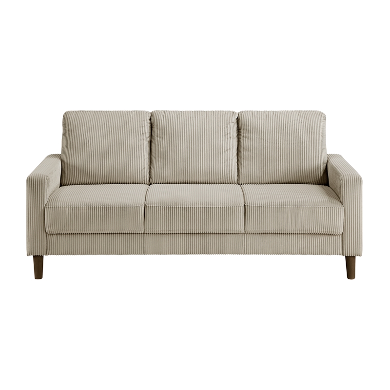 Pemberly Row Corduroy Fabric Sofa with Track Arms Pocket Coils in Taupe