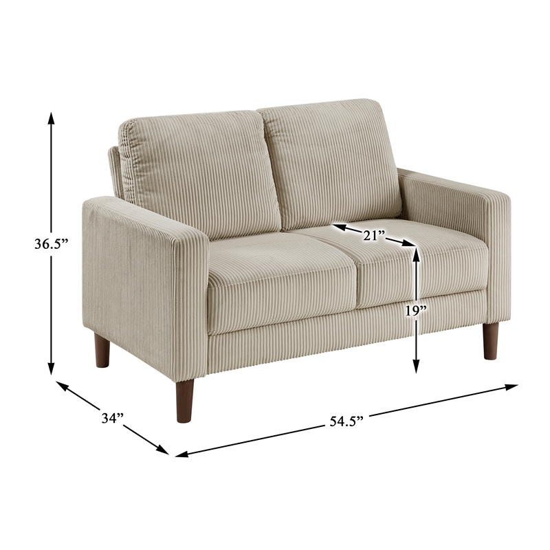 Pemberly Row Corduroy Fabric Sofa with Track Arms Pocket Coils in Taupe