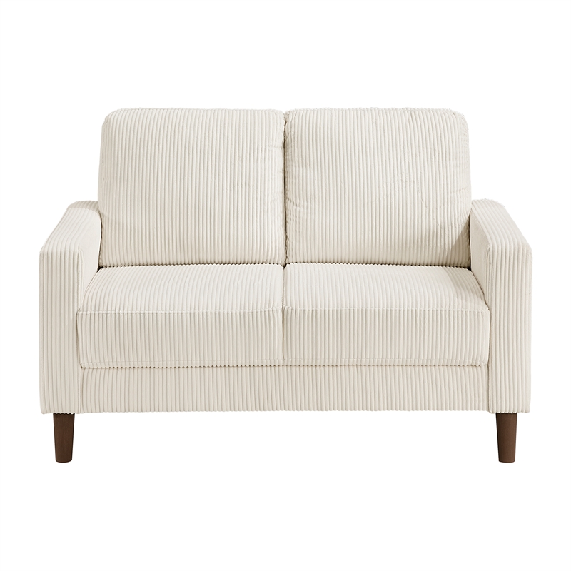 Pemberly Row Corduroy Loveseat with Track Arms Pocket Coils in Beige