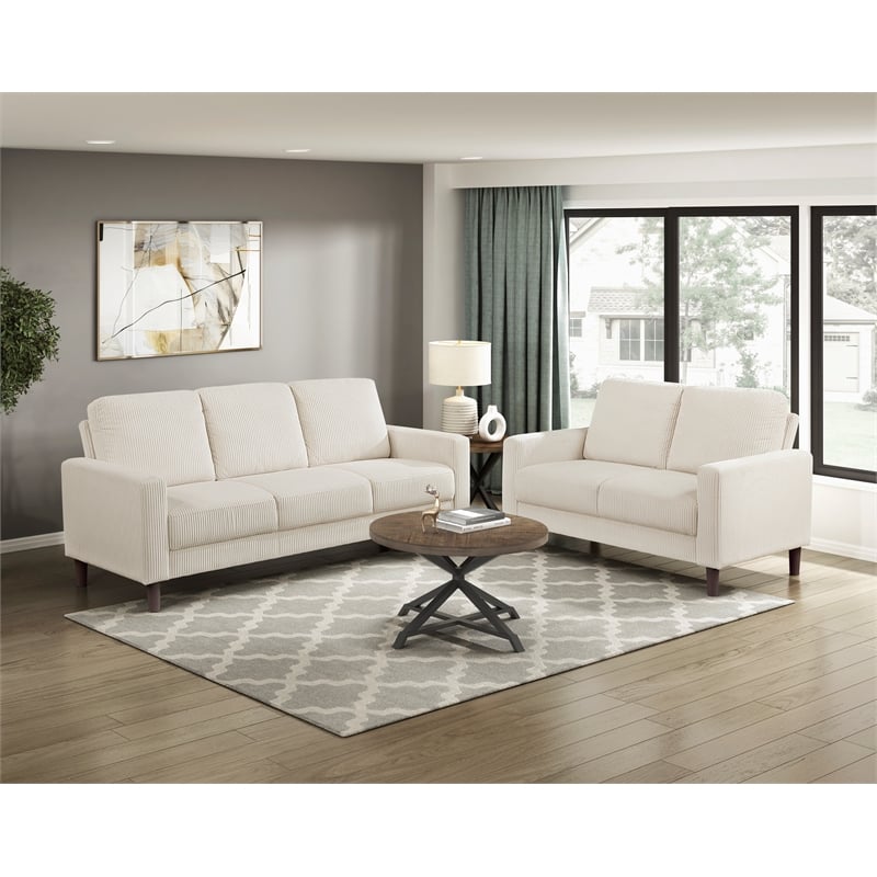 Pemberly Row Corduroy Fabric Sofa with Track Arms Pocket Coils in Beige