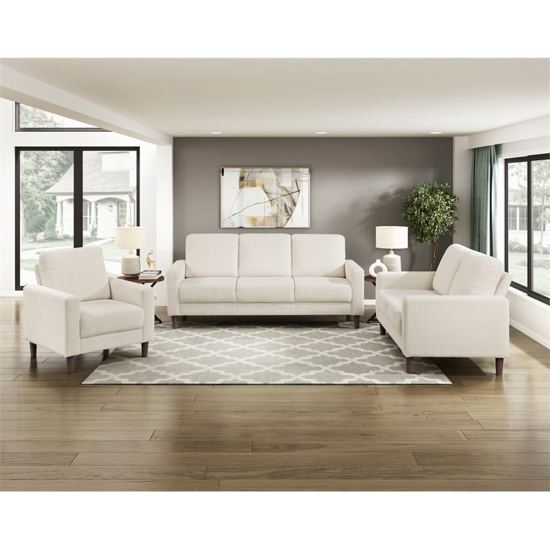 Pemberly Row Corduroy Fabric Sofa with Track Arms Pocket Coils in Beige