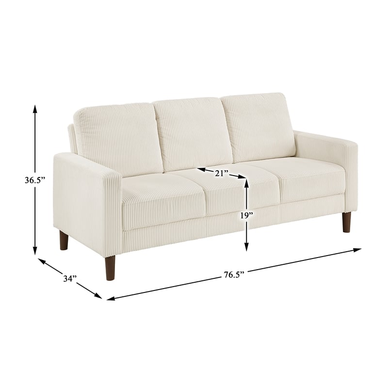 Pemberly Row Corduroy Fabric Sofa with Track Arms Pocket Coils in Beige