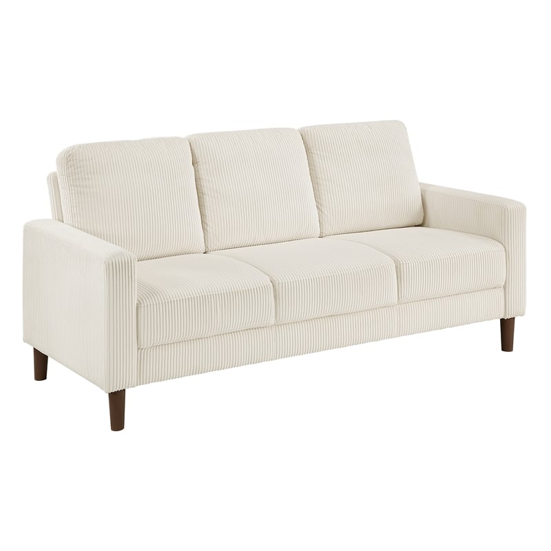 Pemberly Row Corduroy Fabric Sofa with Track Arms Pocket Coils in Beige