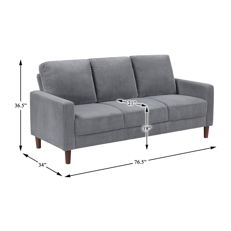 Pemberly Row Corduroy Fabric Sofa with Track Arms Pocket Coils in Gray