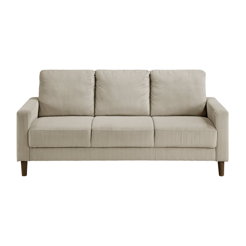Pemberly Row Corduroy Fabric Sofa with Track Arms Pocket Coils in Taupe