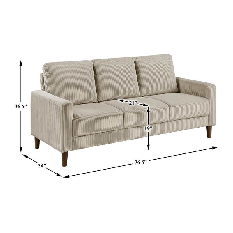 Pemberly Row Corduroy Fabric Sofa with Track Arms Pocket Coils in Taupe