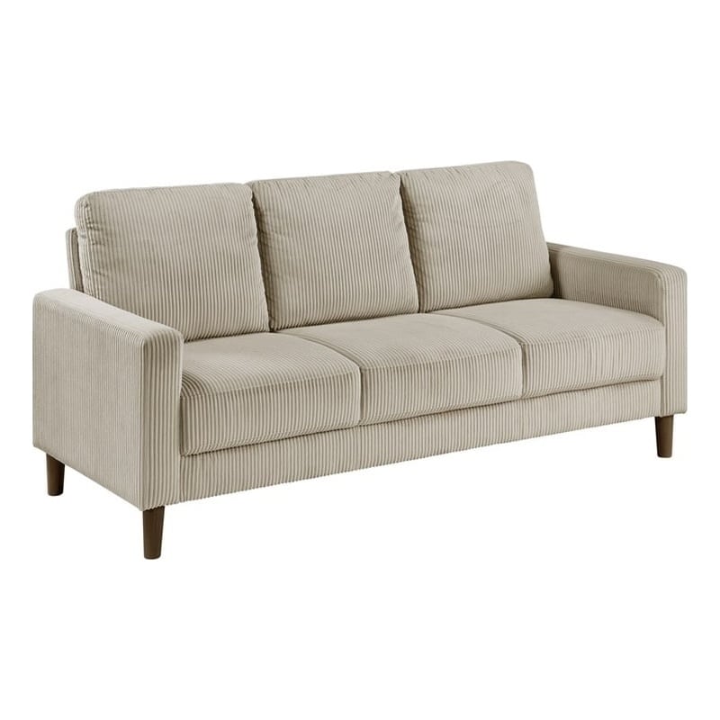 Pemberly Row Corduroy Fabric Sofa with Track Arms Pocket Coils in Taupe