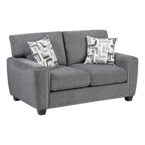 Pemberly Row Chenille Loveseat with Reversible Cushions Nailhead in Dark Gray