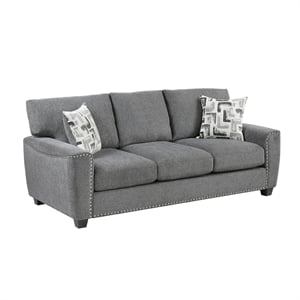 Pemberly Row Chenille Sofa with Reversible Cushions Nailhead Trim in Dark Gray