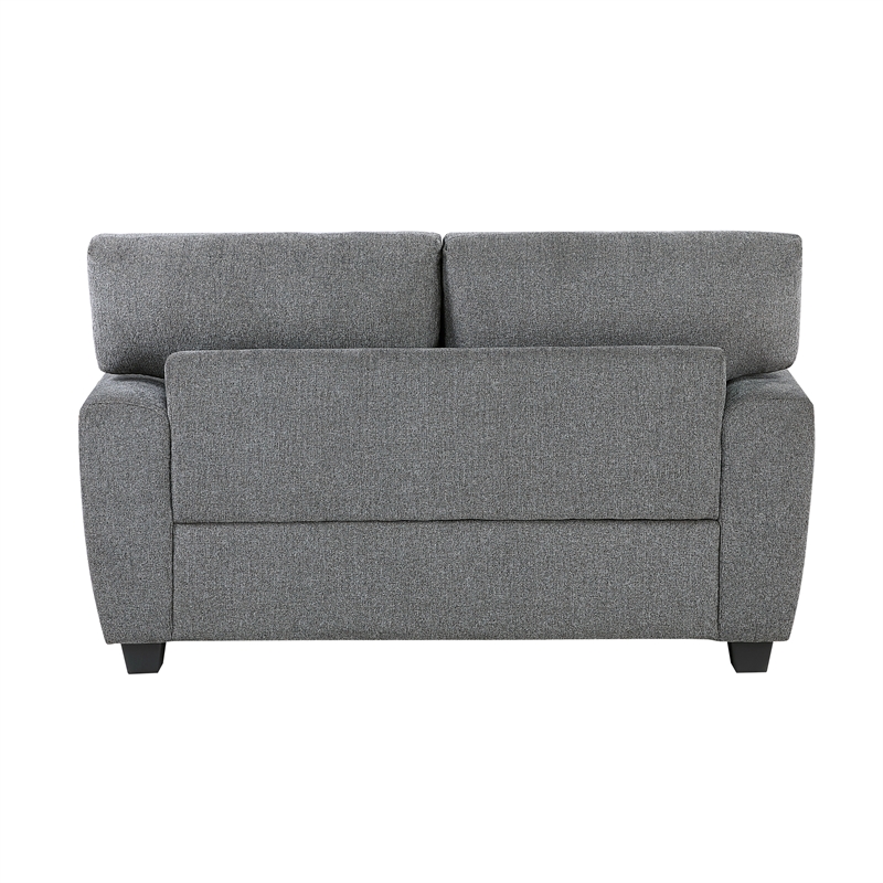 Pemberly Row Chenille Loveseat Reversible Cushions Nailhead Pillows in Dark Gray