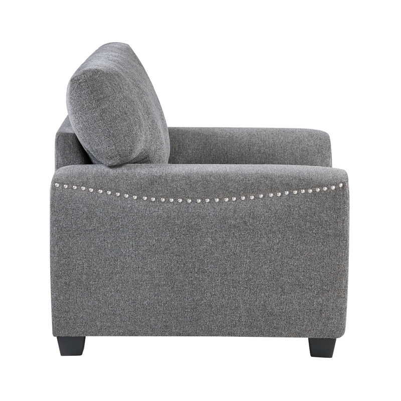 Pemberly Row Sofa Reversible Cushions Nailhead Trim Pillows in Dark Gray