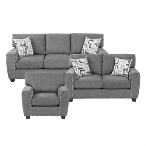 Pemberly Row Sofa Reversible Cushions Nailhead Trim Pillows in Dark Gray