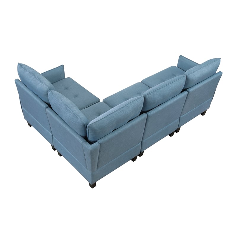 Pemberly Row Textured 4-Piece Modular Sectional Hidden Storage Tufted in Blue