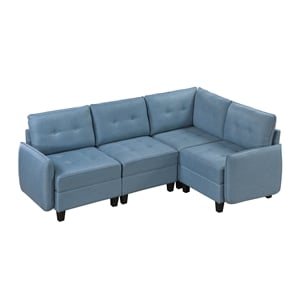 Pemberly Row Textured 4-Piece Modular Sectional Hidden Storage Tufted in Blue