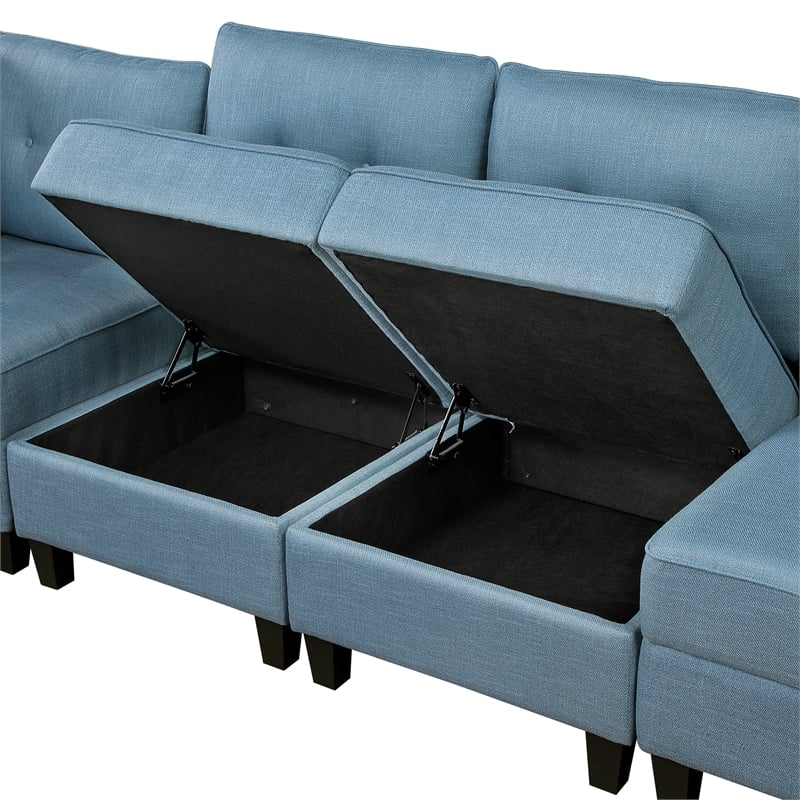 Pemberly Row Textured 6-Piece Modular Sectional Hidden Storage Tufted in Blue