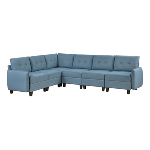 Pemberly Row Textured 6-Piece Modular Sectional Hidden Storage Tufted in Blue