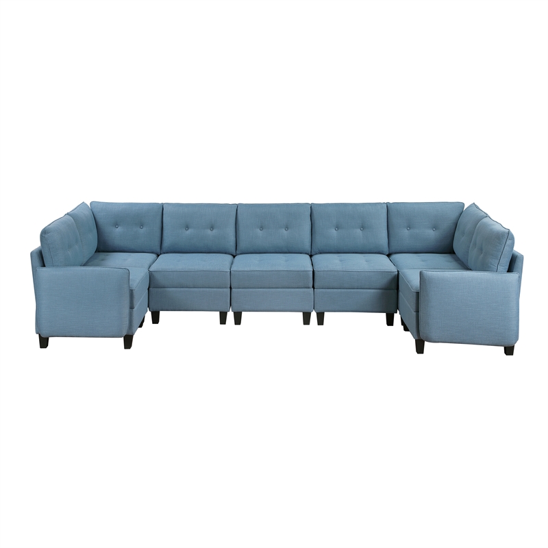 Pemberly Row Textured 7-Piece U-Shape Modular Sectional with Storage in Blue