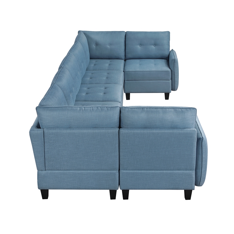 Pemberly Row Textured 7-Piece U-Shape Modular Sectional with Storage in Blue