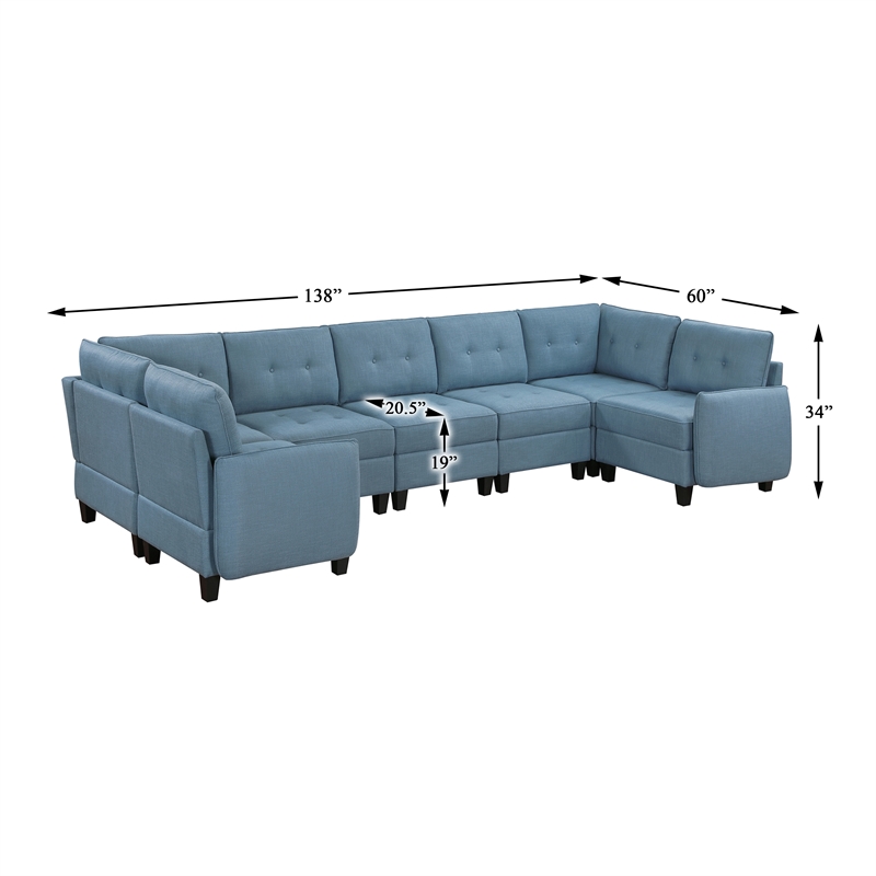 Pemberly Row Textured 7-Piece U-Shape Modular Sectional with Storage in Blue