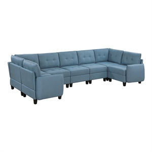 Pemberly Row Textured 7-Piece U-Shape Modular Sectional with Storage in Blue