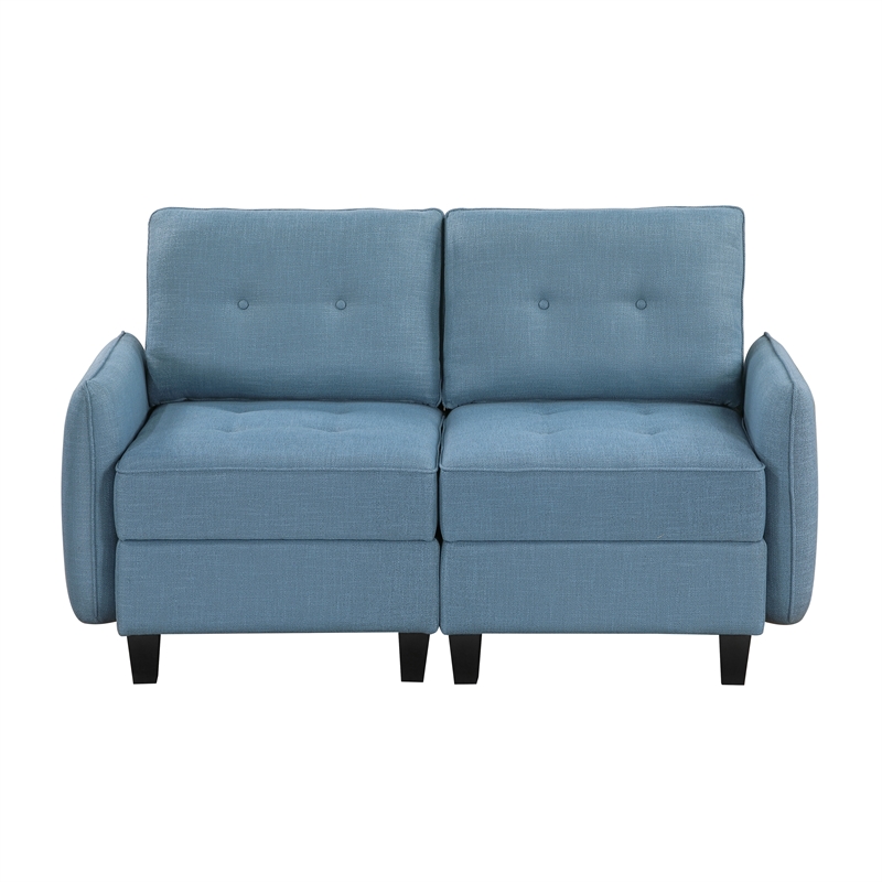 Pemberly Row Textured Modular Loveseat with Hidden Storage Tufted in Blue