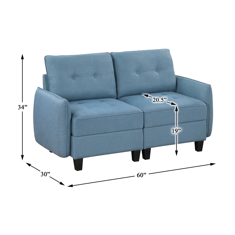 Pemberly Row Textured Modular Loveseat with Hidden Storage Tufted in Blue