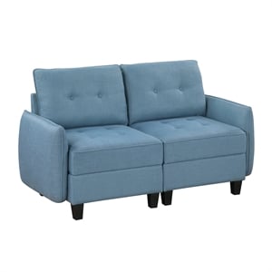 Pemberly Row Textured Modular Loveseat with Hidden Storage Tufted in Blue