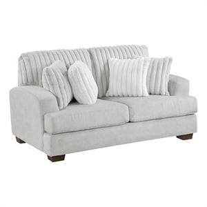 Pemberly Row Microfiber Loveseat Channel Tufted with Pillows in Light Gray