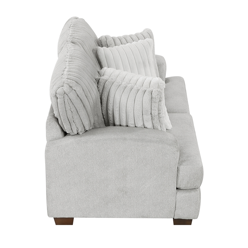 Pemberly Row Microfiber Loveseat Channel Tufted with Pillows in Light Gray
