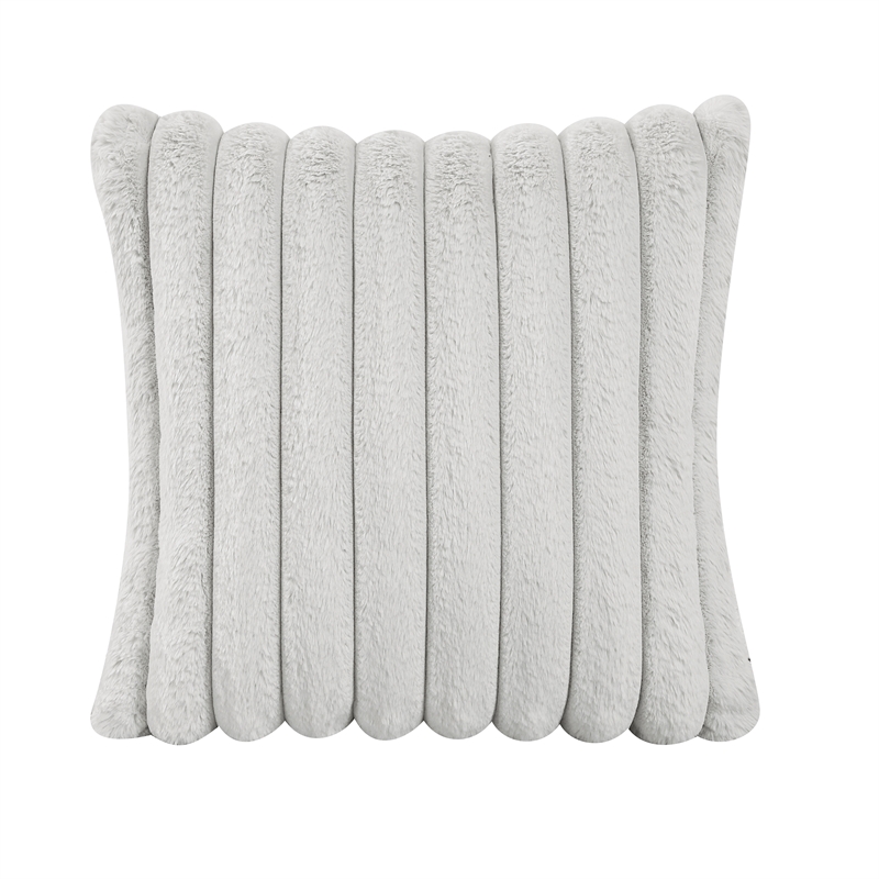 Pemberly Row Microfiber Loveseat Channel Tufted with Pillows in Light Gray
