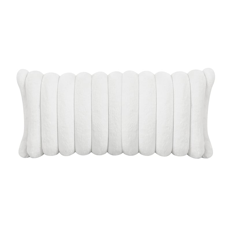 Pemberly Row Microfiber Sofa Channel Tufted with Decor Pillows in Light Gray