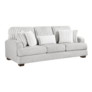 Pemberly Row Microfiber Sofa Channel Tufted with Decor Pillows in Light Gray