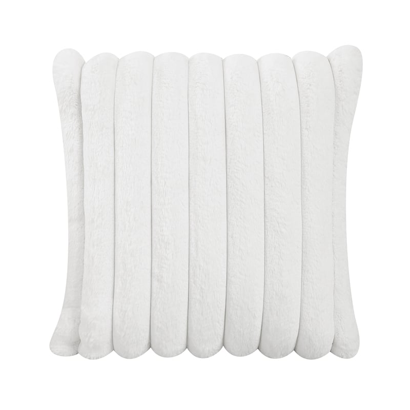 Pemberly Row Microfiber Sofa Channel Tufted with Decor Pillows in Light Gray